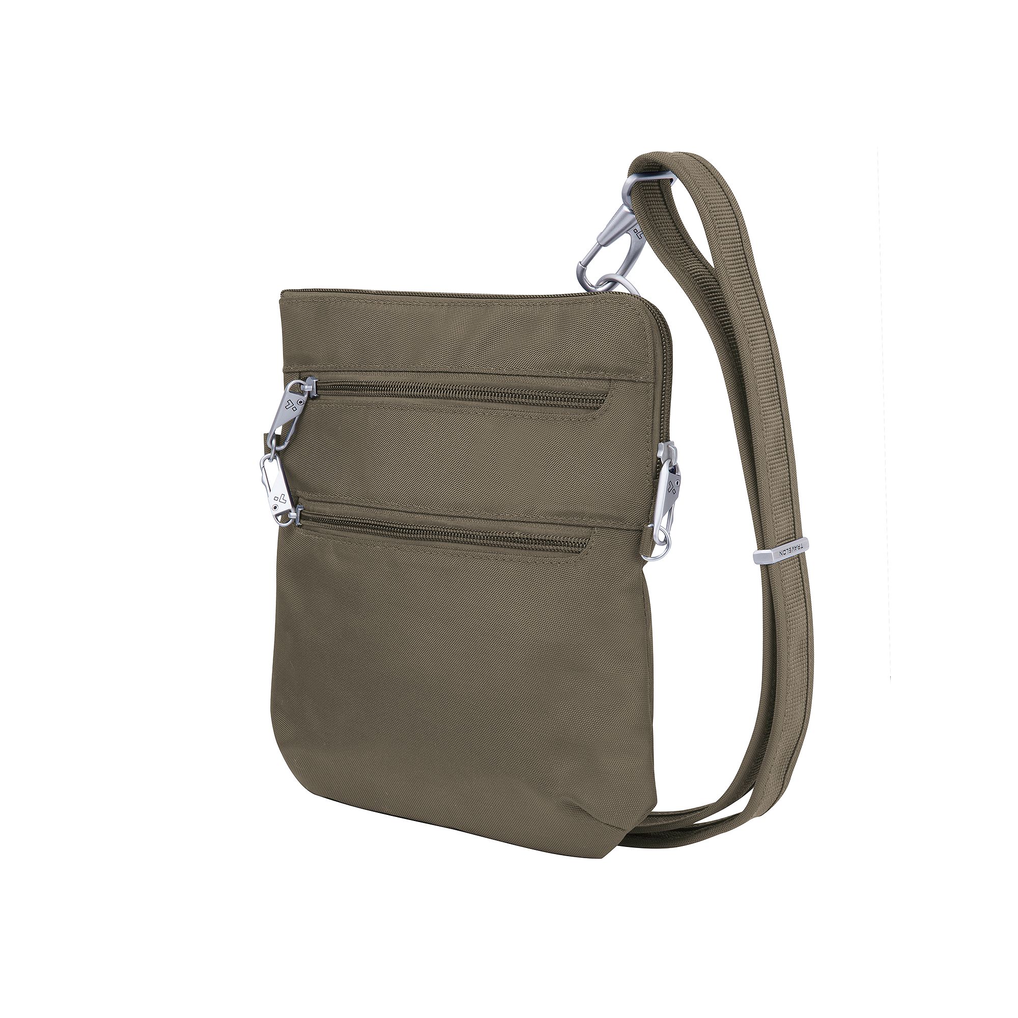 Travelon Anti-Theft Double Zip Classic Slim Crossbody Bag, Brown