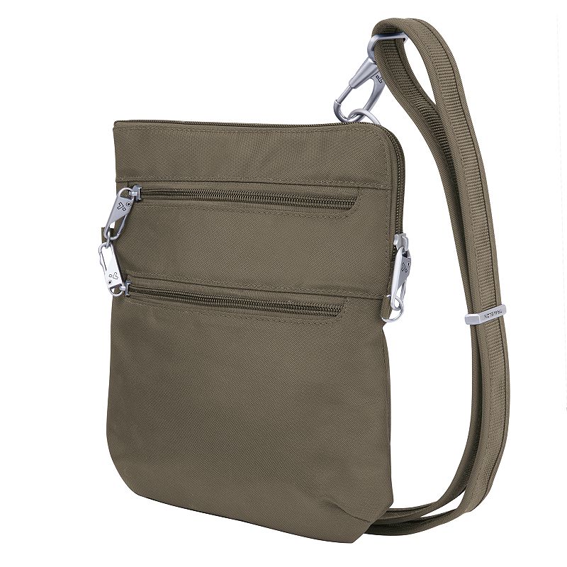 Travelon Anti-Theft Double Zip Classic Slim Crossbody Bag, Brown