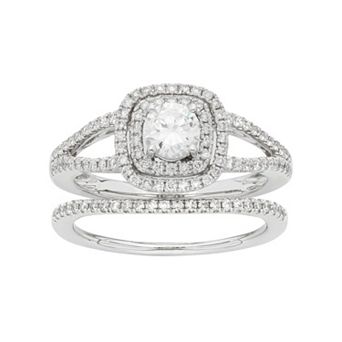 The Regal Collection 14k White Gold 1 Carat T.W. IGL Certified Diamond Square Halo Engagement Ring Set