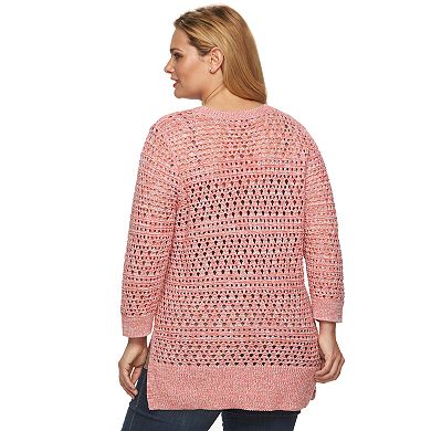 Plus Size Croft & Barrow® Open-Work High-Low Sweater