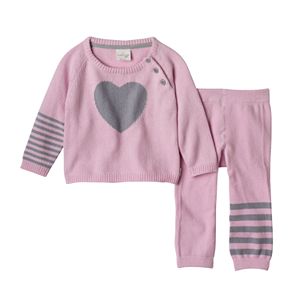 Baby Girl Cuddl Duds Heart Sweater & Striped Pants Set