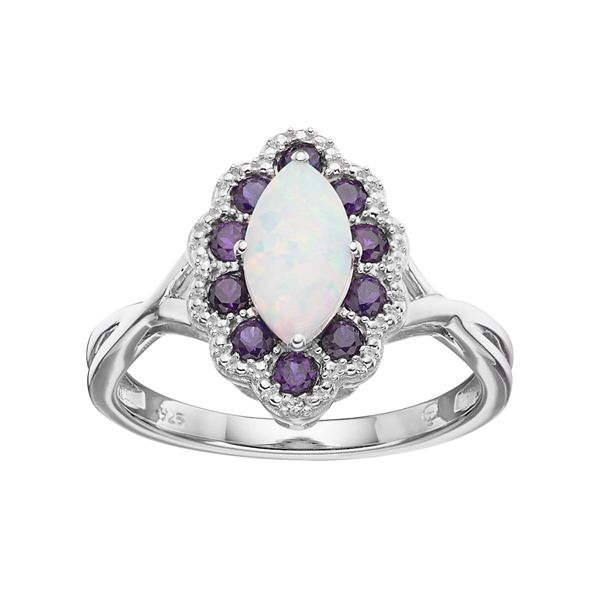 Sterling Silver Lab-Created Opal & Amethyst Marquise Ring