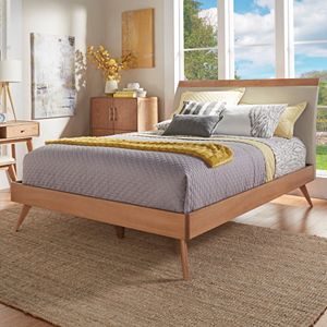 HomeVance Skagen Mixed-Media Natural Finish Upholstered Platform Bed