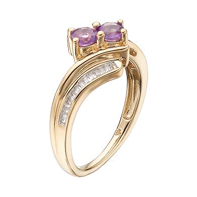 14k Gold Over Silver Amethyst & Lab-Created White Sapphire 2-Stone Ring