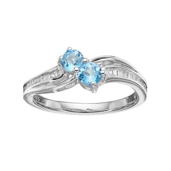 Sterling Silver Blue Topaz & Lab-Created White Sapphire 2-Stone Ring