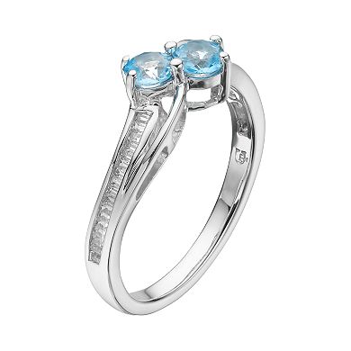 Sterling Silver Blue Topaz & Lab-Created White Sapphire 2-Stone Ring