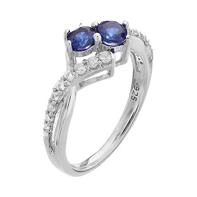 Sterling Silver Lab-Created Blue & White Sapphire 2-Stone Ring