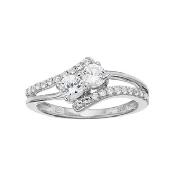LOVEABLES Sterling Silver Lab-Created White Sapphire 2-Stone Ring
