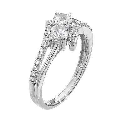 LOVEABLES Sterling Silver Lab-Created White Sapphire 2-Stone Ring