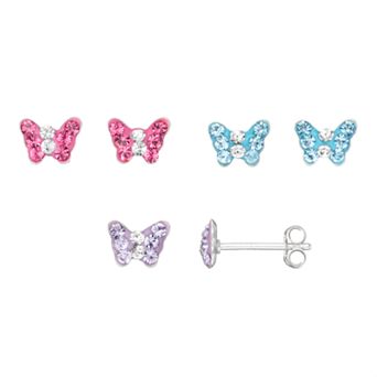 Charming Girl Kids' Sterling Silver Crystal Butterfly Stud Earring Set