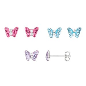 Charming Girl Kids' Sterling Silver Crystal Butterfly Stud Earring Set