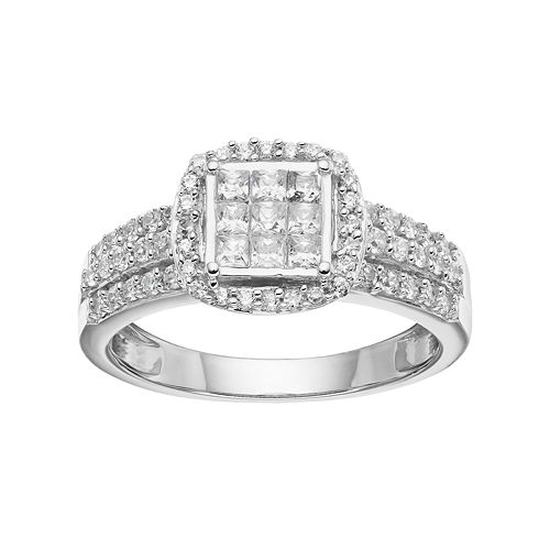 Simply Vera Vera Wang 14k White Gold 3/4 Carat T.W. Diamond Halo ...