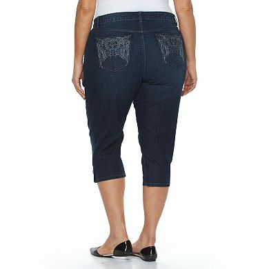 Plus Size Gloria Vanderbilt Jordyn Embroidered Denim Capris