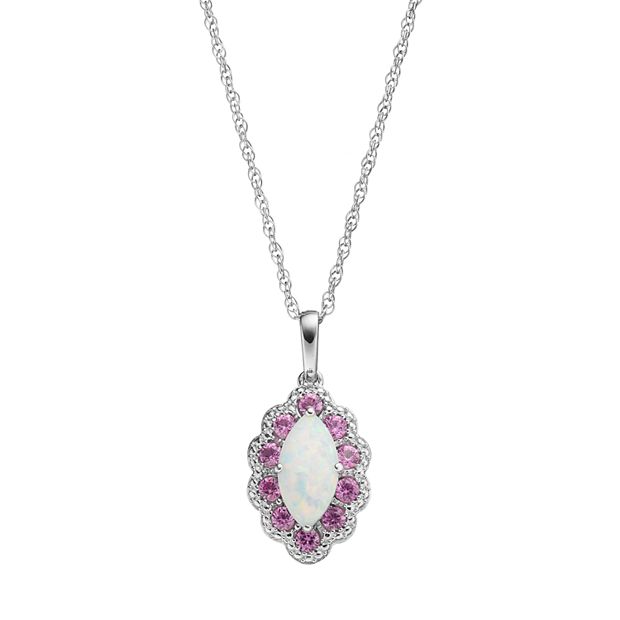 Oval Lab-Created Pink and White Sapphire Pendant in Sterling Silver|Zales