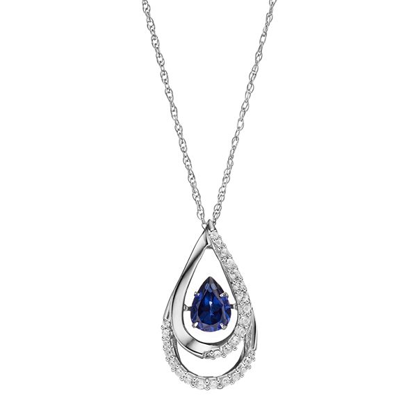 Sterling Silver Lab-Created Blue & White Sapphire Teardrop Pendant