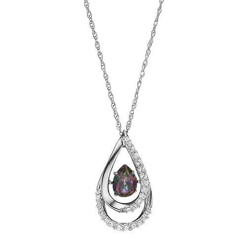 Sterling Silver Mystic Fire Topaz & LabCreated White Sapphire Teardrop