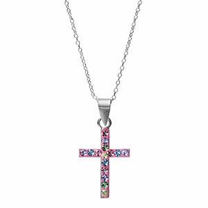 Charming Girl Kids' Sterling Silver Crystal Cross Pendant Necklace