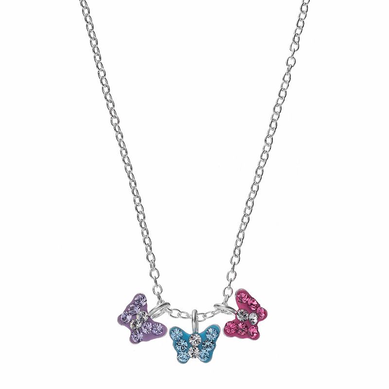 Charming Girl Kids Sterling Silver Crystal Butterfly Charm Necklace, Girl