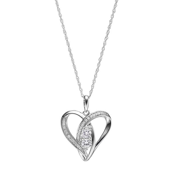 Sterling Silver Silver Lab-Created White Sapphire 2-Stone Heart Pendant