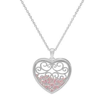 Sterling Silver Cubic Zirconia Filigree Heart Shaker Pendant