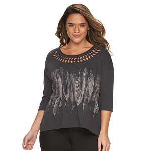 Plus Size Rock & Republic® Feather Twisted Cutout Tee