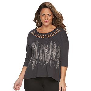 Plus Size Rock & Republic® Feather Twisted Cutout Tee