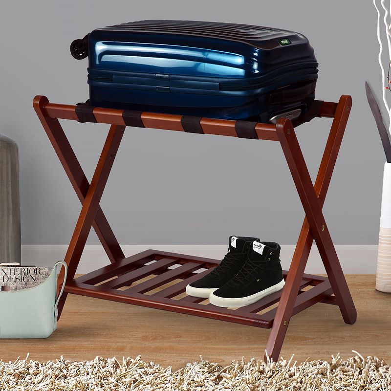 Casual Home Luggage Rack with Shelf-Walnut