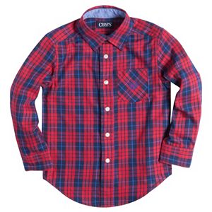 Boys 4-7 Chaps Long Sleeve Woven Plaid Button-Down Shirt