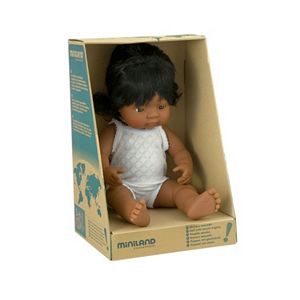 Miniland Brunnette Brown-Eyed Baby Girl Doll