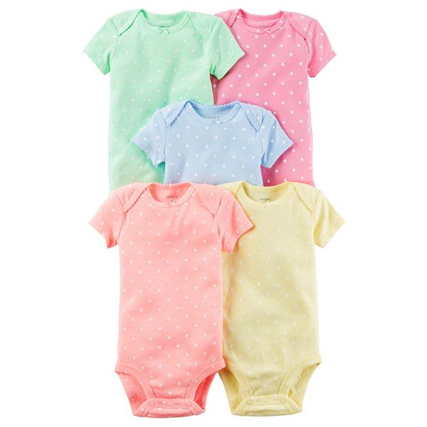 New Carter's 5 Pack Bodysuits Tops Solid Colors Polka Dot Girls NWT NB 3m 24m 