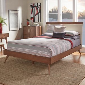 HomeVance Skagen Mixed-Media Walnut Finish Upholstered Platform Bed