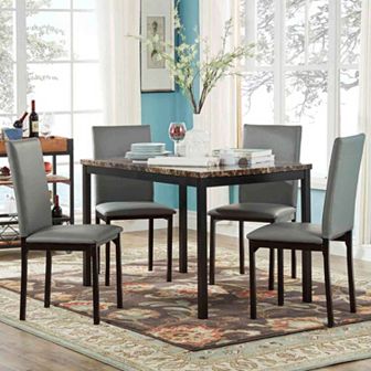 HomeVance Catania Dining Table & Faux-Leather Dining Chair 5 pc Set