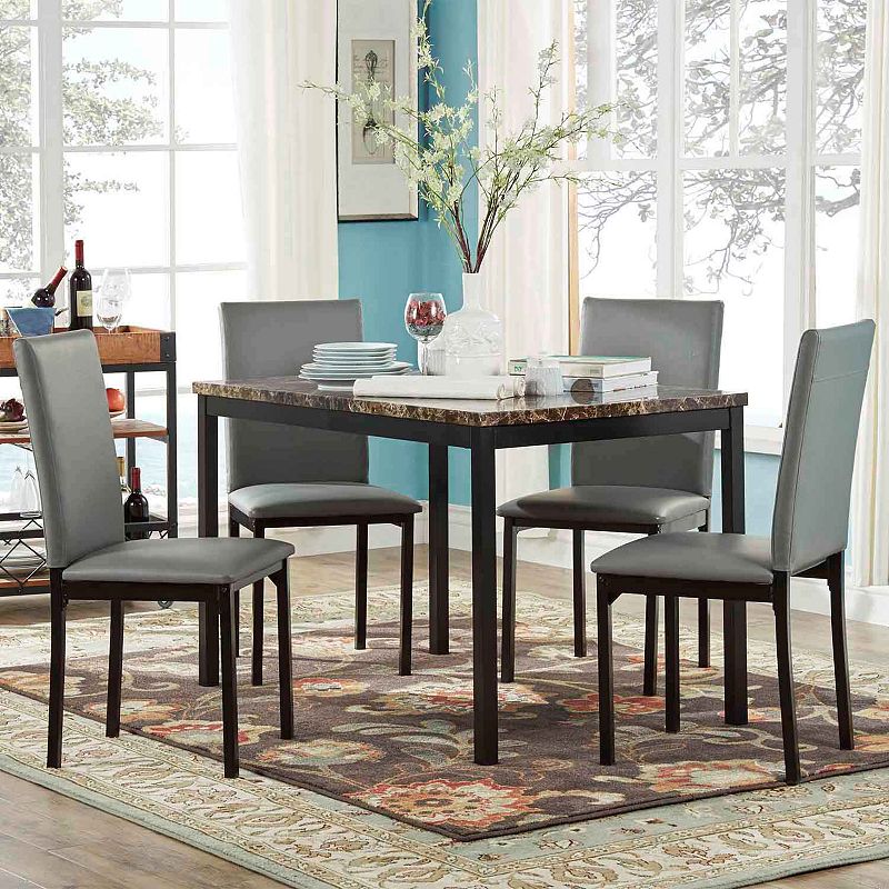 HomeVance Catania Dining Table & Faux-Leather Dining Chair 5-piece Set, Gre