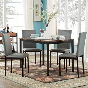 HomeVance Catania Dining Table & Faux-Leather Dining Chair 5-piece Set