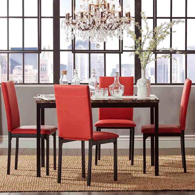 HomeVance Catania Dining Table & Faux-Leather Dining Chair 5-piece Set, Red