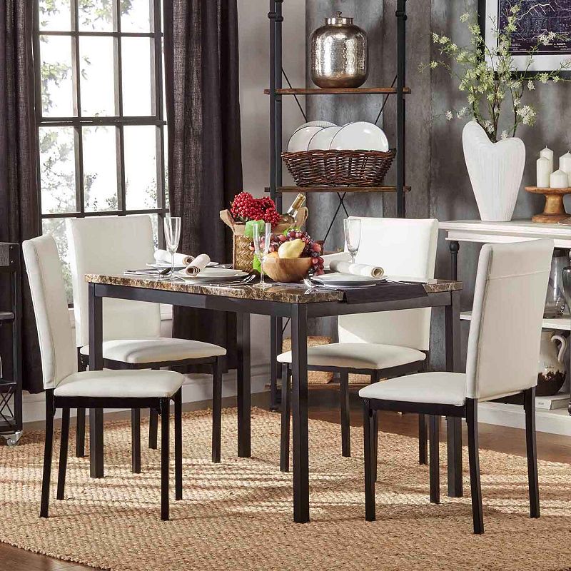HomeVance Catania Dining Table & Faux-Leather Dining Chair 5-piece Set, Whi