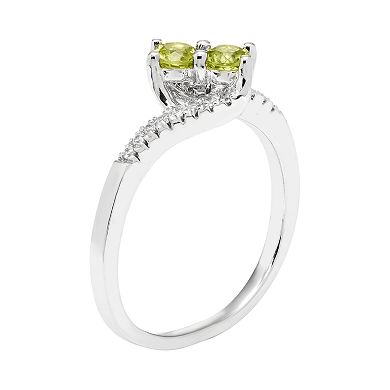 Sterling Silver Peridot Two Stone & Diamond Accent Bypass Ring