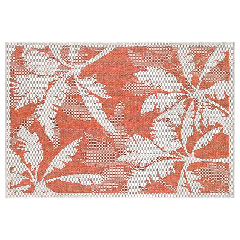 Couristan Monaco Coastal Floral Indoor Outdoor Rug, Orange, 5X7.5 Ft