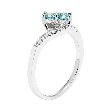 Sterling Silver Blue Topaz Two Stone & Diamond Accent Bypass Ring