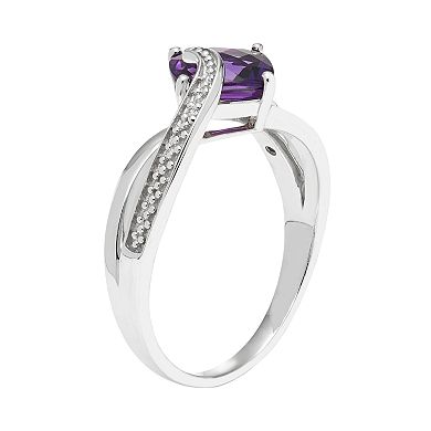 Sterling Silver Amethyst & Diamond Accent Cushion Bypass Ring