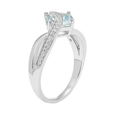 Sterling Silver Aquamarine & Diamond Accent Cushion Bypass Ring