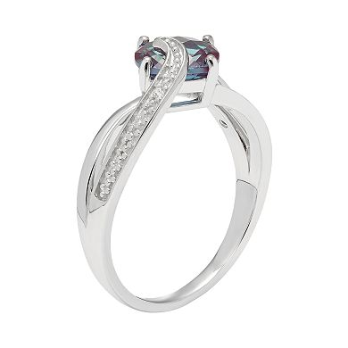 Sterling Silver Lab Created Alexandrite & Diamond Accent Cushion Bypass Ring