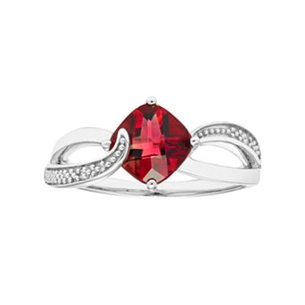 Sterling Silver Lab Created Ruby & Diamond Accent Cushion Bypass Ring