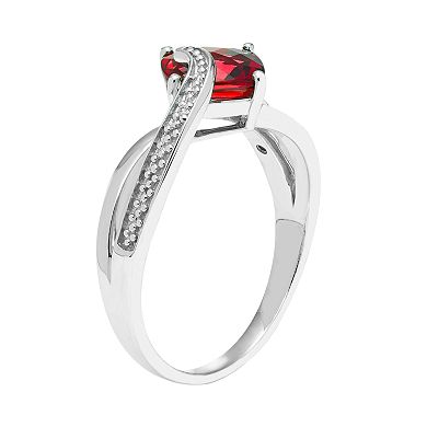 Sterling Silver Lab Created Ruby & Diamond Accent Cushion Bypass Ring