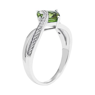 Sterling Silver Peridot & Diamond Accent Cushion Bypass Ring