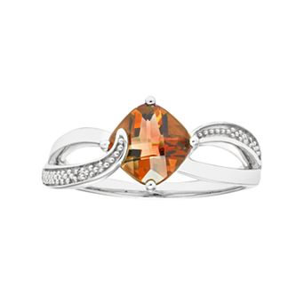 Sterling Silver Citrine & Diamond Accent Cushion Bypass Ring