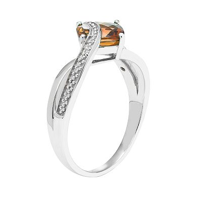 Sterling Silver Citrine & Diamond Accent Cushion Bypass Ring