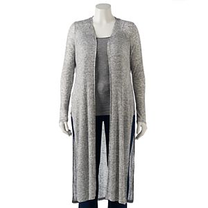 Plus Size Rock & Republic® Ribbed Tie Front Long Cardigan