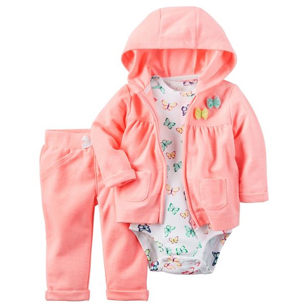 Baby Girl Carter's Cardigan, Butterfly Bodysuit & Pants Set