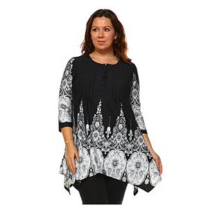 Plus Size White Mark Medallion Shark-Bite Tunic